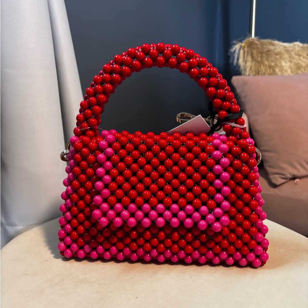 Kate Spade x Target Colorblock Red and Pink Beaded Handbag